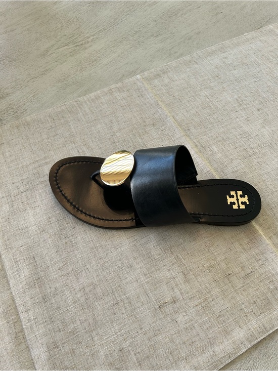 Tory Burch Shoes - Tory Burch Patos Disk Sandal, Black/Gold, Size 10, Slightly worn.